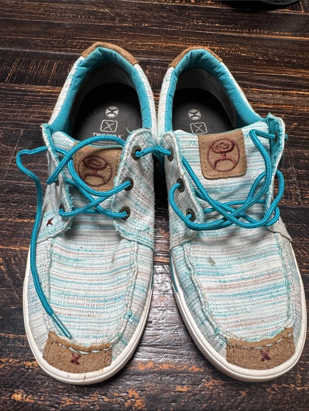 Twisted X Men's Light Blue Canvas Boat Shoes with Teal Accents